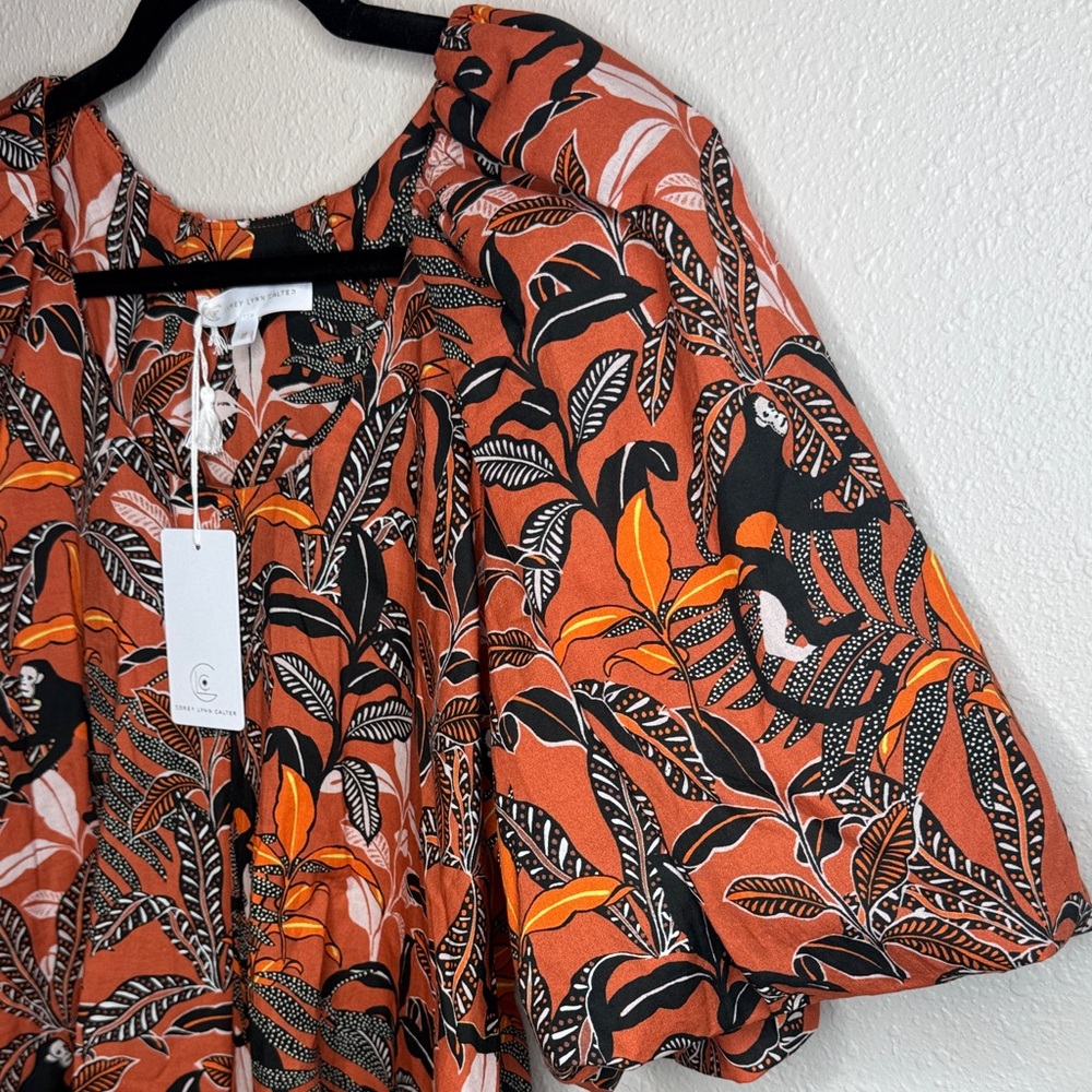 Corey Lynn Calter Jenny Top Monkey Around Print Puff Sleeve Blouse Size M NWT - Picture 4 of 9